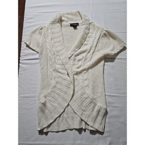 Vintage Pink Angel Women's Large Cable Knit Short Sleeve Sweater Ivory Cardigan
